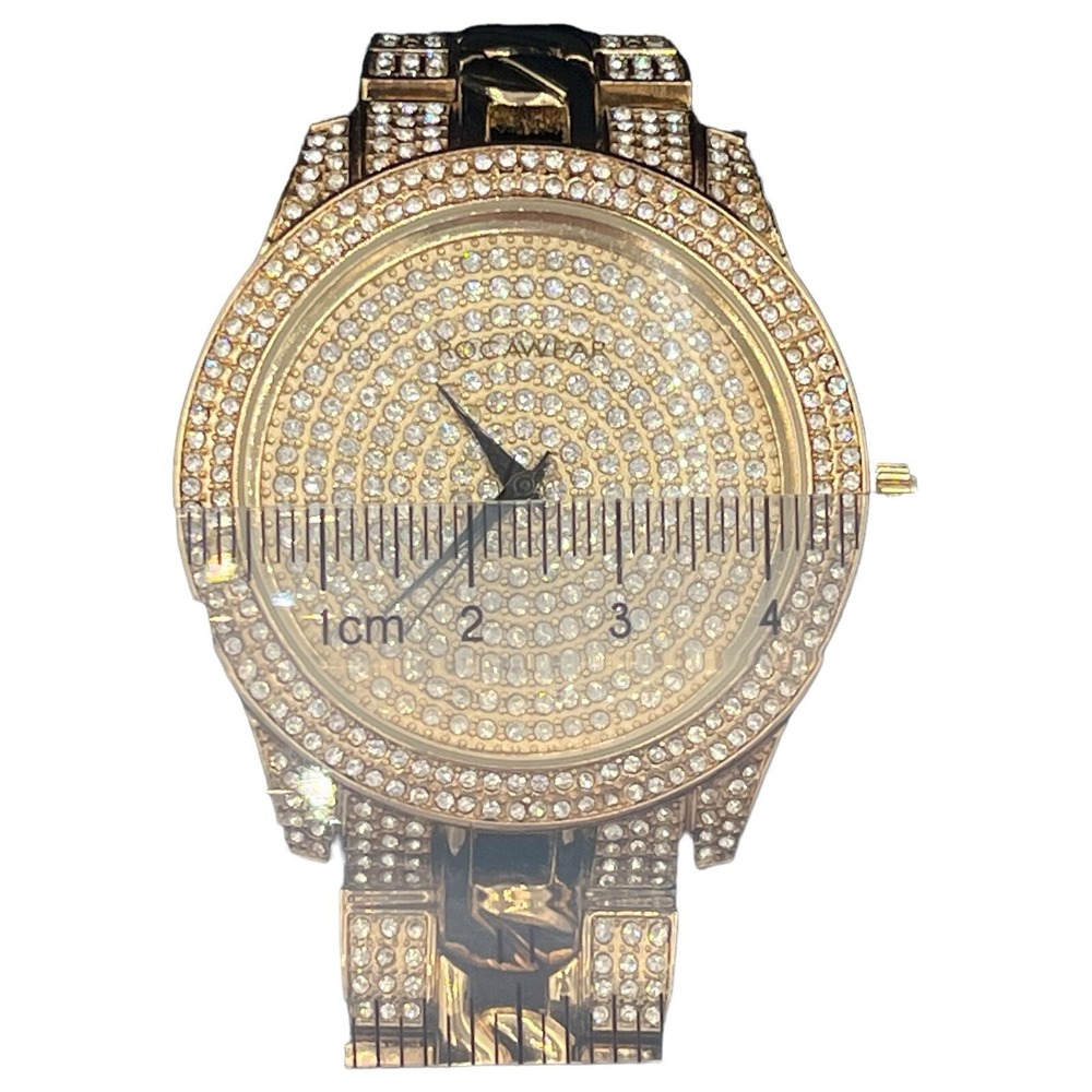 Rocawear‎ Mens Gold Tone Crystal Pave Dial Bracelet Watch with Box RM0025G